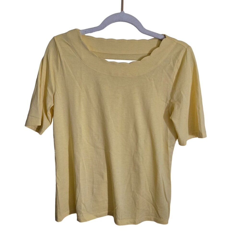 Talbots Yellow Scalloped Scoop Neck Pima Cotton Top Size Mp